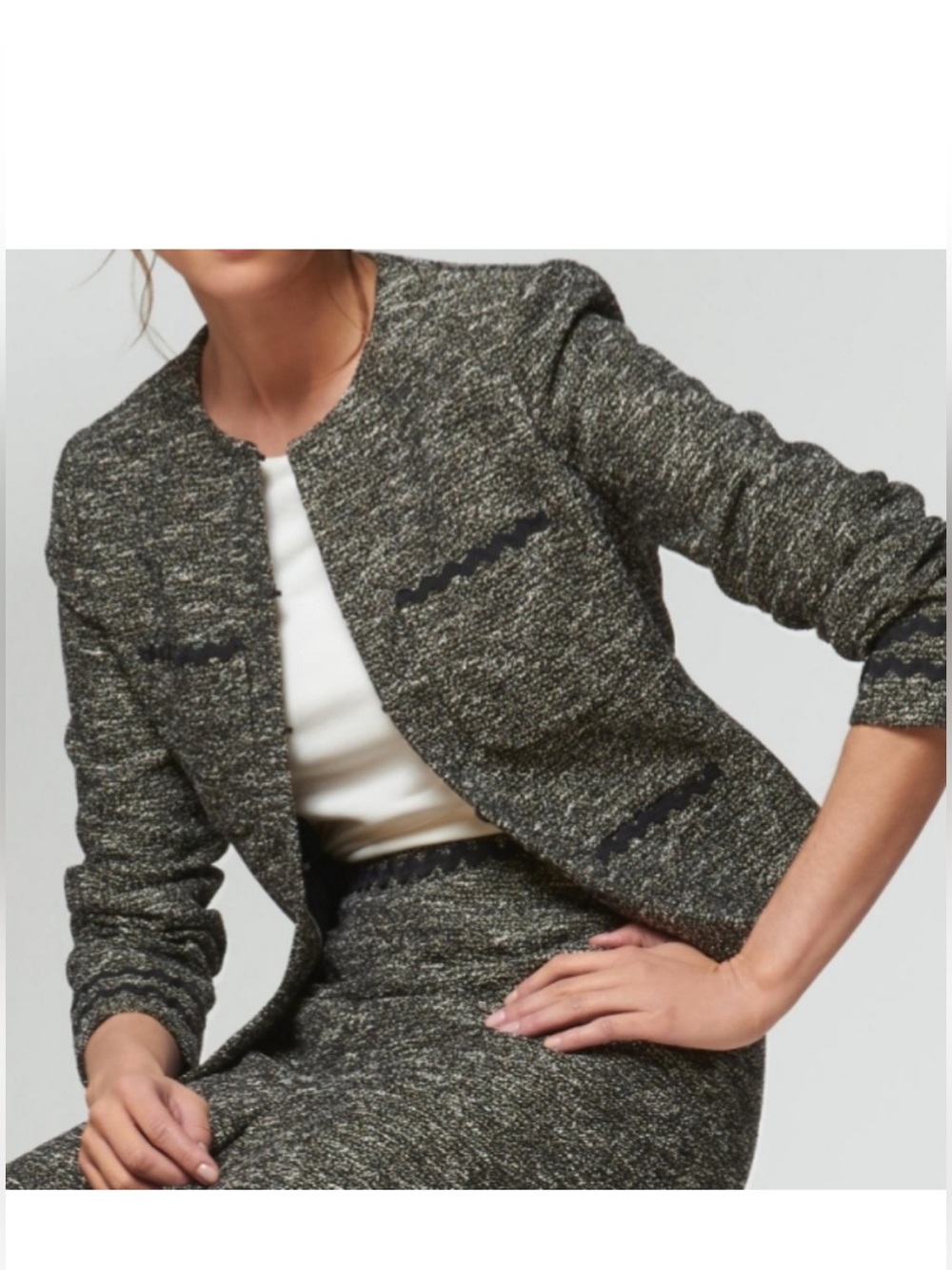 L.K. BENNETT Black Tweed JK Rory Ribbon Detail Blazer Jacket Sz 6